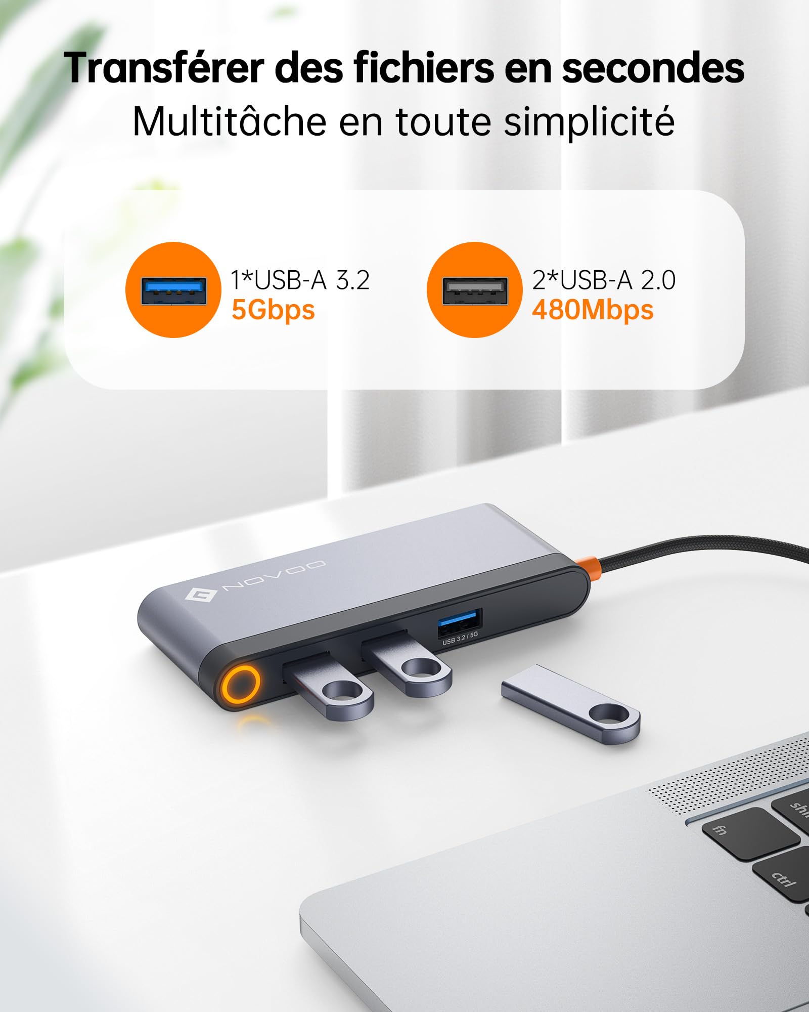 NOVOO Hub USB C Tripler Display 6 in 1 a Dual HDMI, docking station USB C Dual Monitor, 100W PD, 3 x USB, Dock USB-C per Dell, HP, Lenovo, ASUS, Microsoft