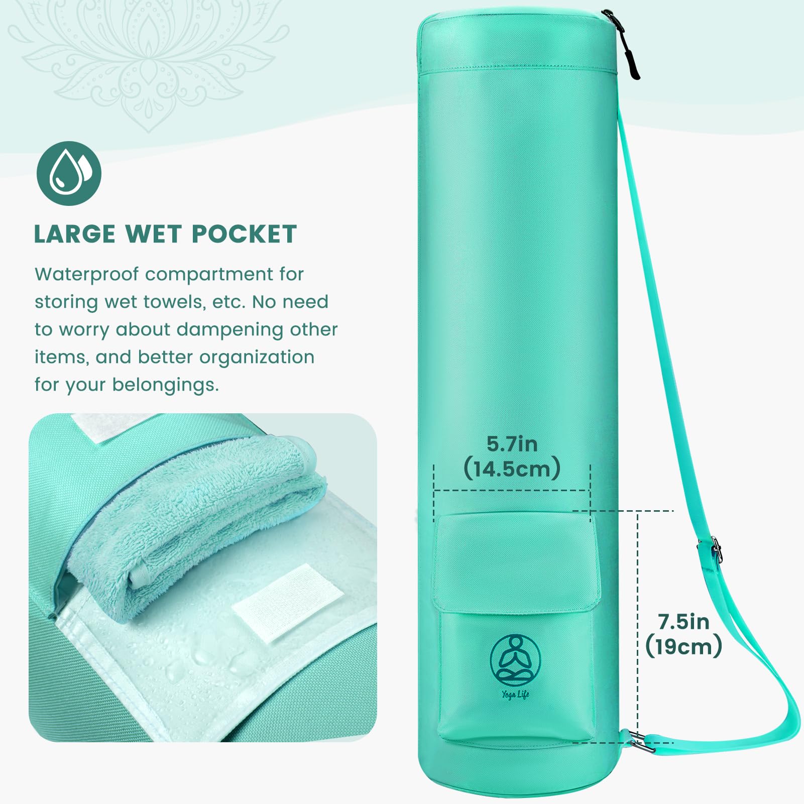 Gonex Yoga Mat Bag, Full-Zip Exercise Yoga Mat Carry Bag Durable Waterproof Oxford Cloth with Wet Pocket Zipper Pocket - Image 2