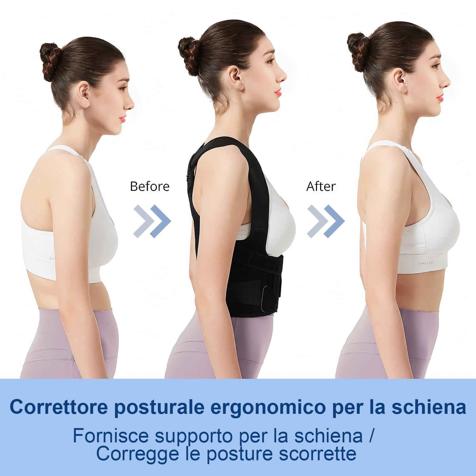 Fascia Correttore Posturale Spalle Schiena Dritta, Tutore Postura Schiena Uomo e Donna, Busto Posture Corrector ,Elastica Regolabile Cintura di Correzione Della Postura , Nero Puro, M-(31.9"-37.4")