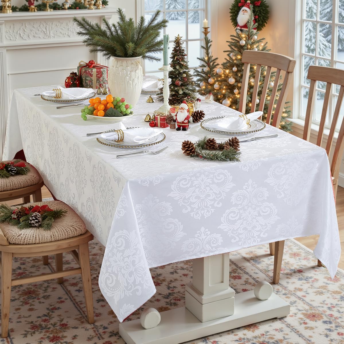 SASTYBALE Rectangle Tablecloth - 60x120 Inch Ivory Damask Jacquard | Waterproof & Wrinkle Resistant - View #6