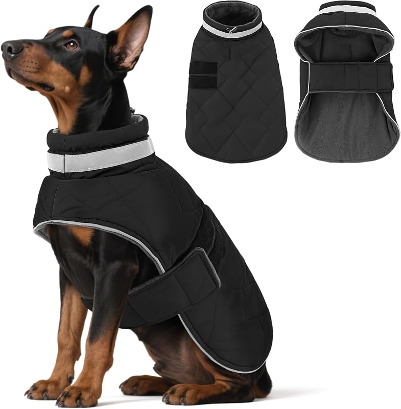 Casaco de Inverno para Cães KAMA BRIDAL Acolchoado com Forro de Soft Fleece, Preto, XL