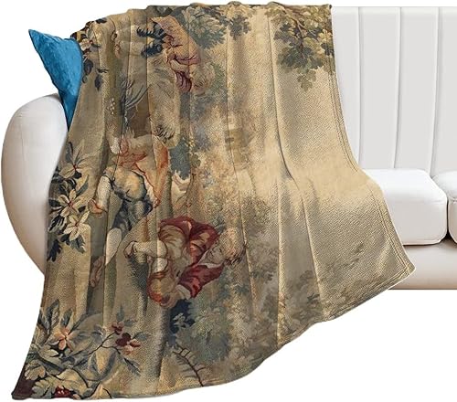 Miniatura 2 de Aubusson - Manta de franela con estampado francés antiguo de 50 x 40 pulgadas, manta ligera y esponjosa de invierno y otoño, acogedora y suave felpa