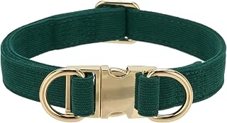 Soft corduroy dog collar with 2 D-rings, safe, adjustable for large energetic and playful pets, Green