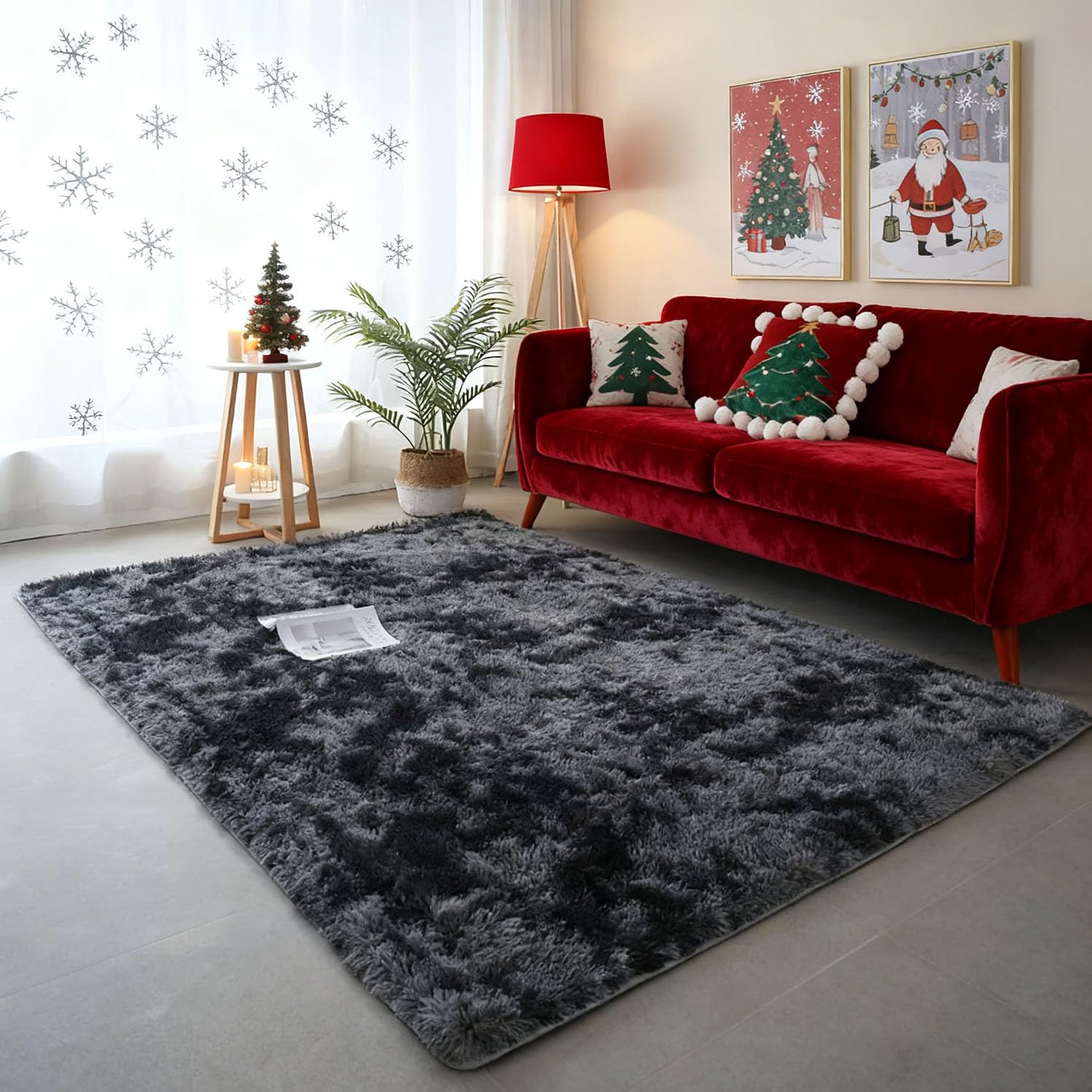 Tapis salon shaggy poil gris foncé lavable chambre couloir 60x230