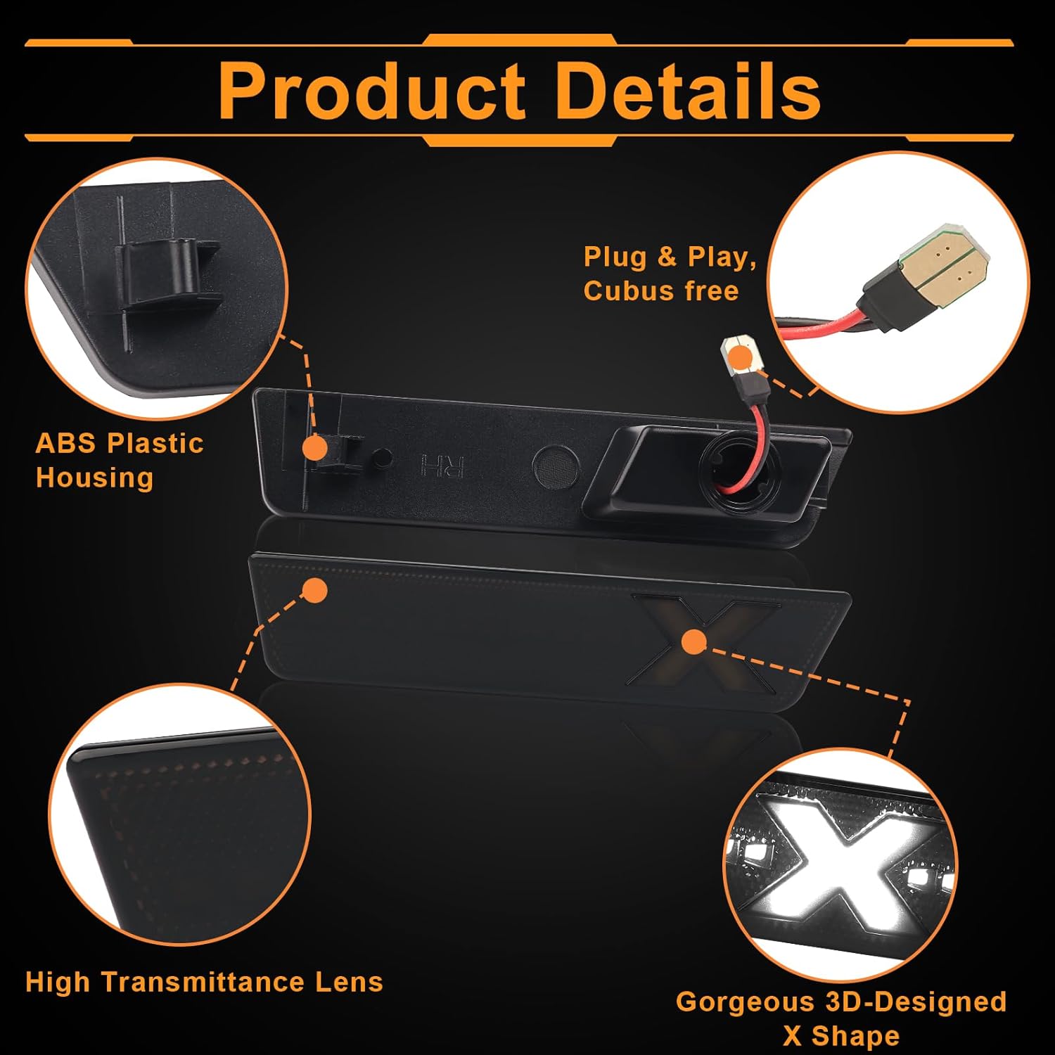 LED Smoked Lens Side Marker Lights Compatible with 2011-2014 Dodge Challenger Charger Xstyle Light Beam [Patent Pending], Front Rear Bumper Marker Lamps, White Light 4pcs Spirit Snake Series