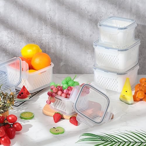 Miniatura 7 de 6 recipientes de almacenamiento de frutas y verduras de plástico, contenedores organizadores de alimentos para refrigerador, contenedores de frutas