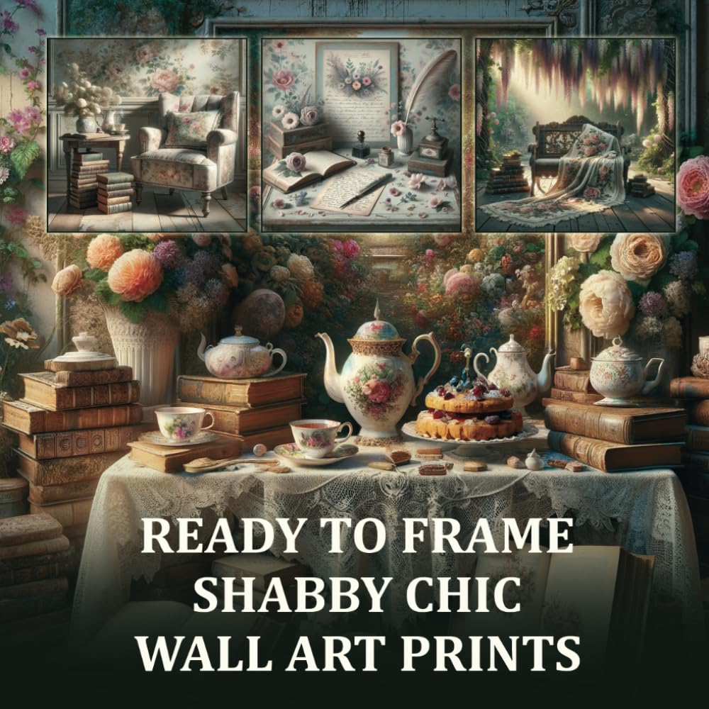 Ready To Frame Shabby Chic Wall Art Prints: Vintage Books Gallery on 90g Paper | Unframed Set of 12 Prints | for Decoupage, Scrapbooking, ... Farmhouses, Cottages (Shabby Chic Collection)