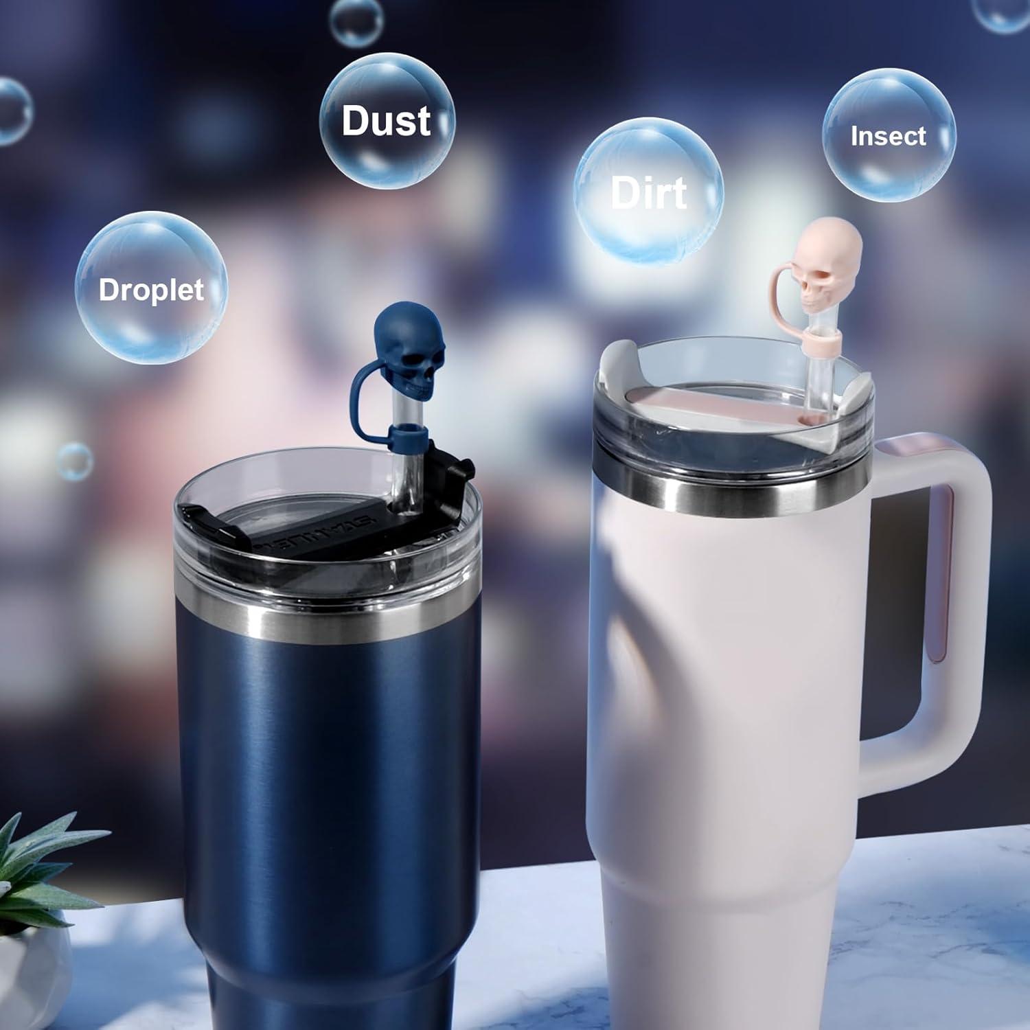 Straw Covers Cap Compatible with Stanley Cup 30 40oz with Handle - 6Pcs 10mm/0.4in Silicone Straws Toppers - Cute Funny Cool Skull Shape Straw Tumbler Accessories for Man & Woman - Reusable&Dust-proof - Image 4