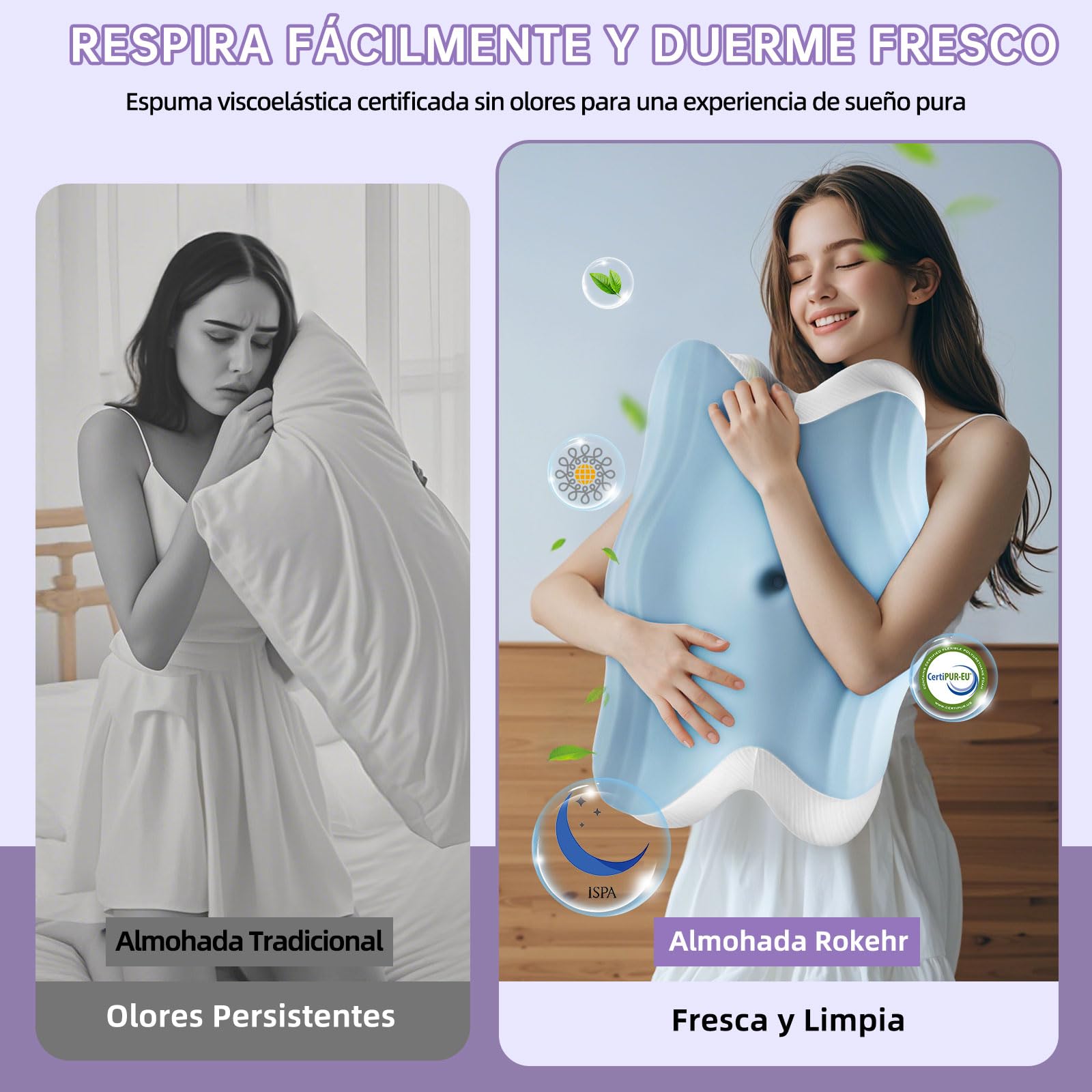 Almohada Cervicales y Cuello 2 en 1, Almohada Ergonómica para Lado 62 x 42 x 11/13 cm, Espalda y Estómago, Almohada Ortopedica Cervical para Soporte de Hombro/Cuello/Cabeza - Azul Cielo