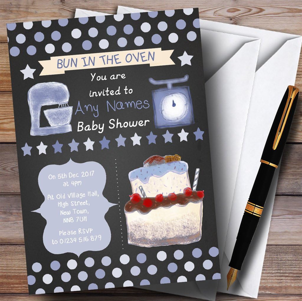 Boys Chalk Polkadot Baking Cooking Invitations Baby Shower Invitations