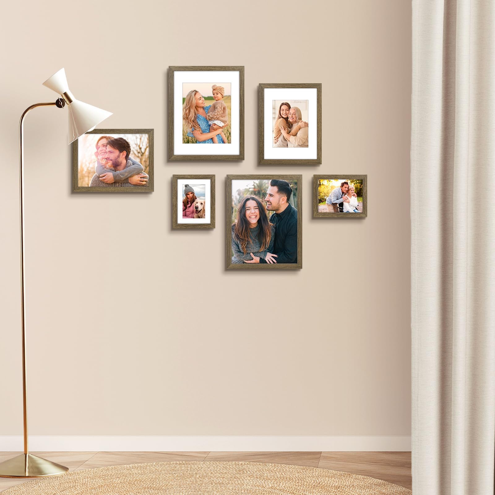 AUEAR, Juego de 6 marcos de fotos de 11 x 14 pulgadas, con paspartú para 8 x 10 o 11 x 14 pulgadas sin paspartú, marcos de fotos de madera compuesta con plexiglás, montaje en pared (marrón)