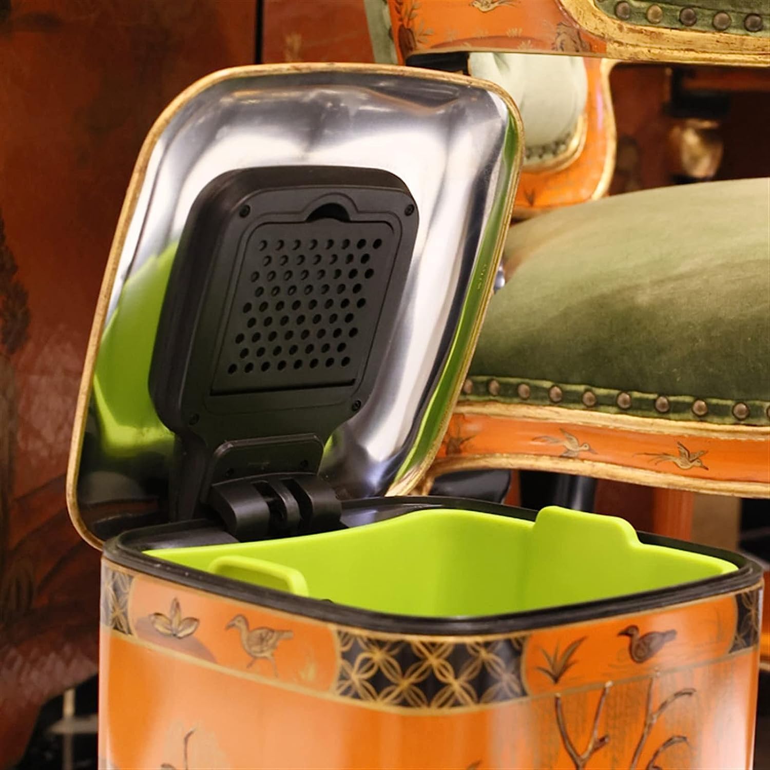 NOLLAM Papelera Lujoso Cubo de Basura con Pedal francés, Cubo de Basura Lacado en Color Dorado con Tapa, Elegante Cubo de Basura para el hogar Basurero Cocina