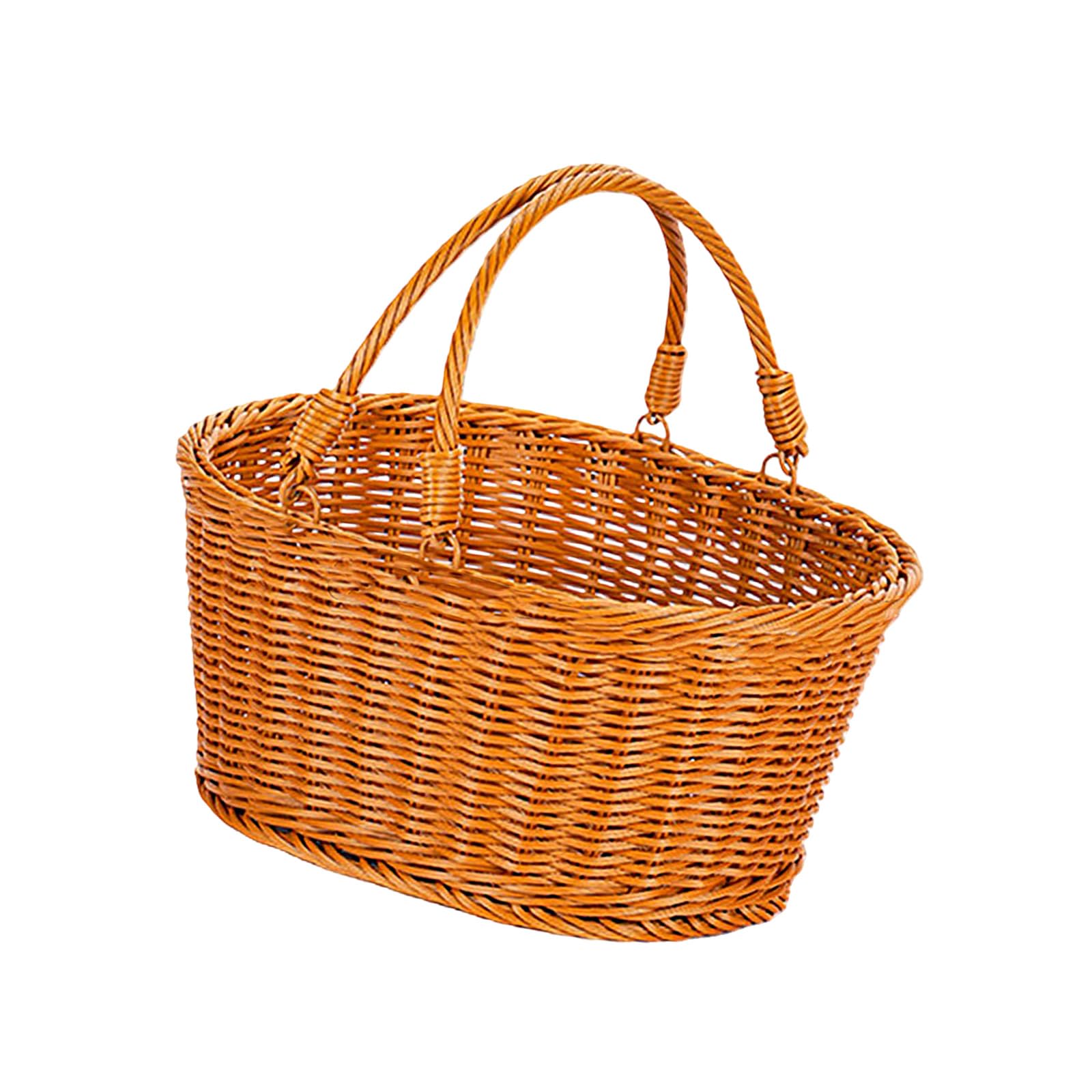 Stylish Rattan Look Storage Bin with Ergonomic Handle for Travel Ergonomic Handle Basket