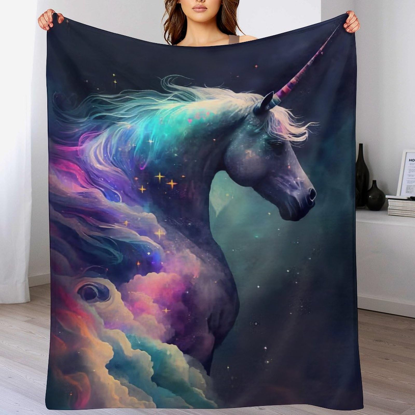 Couverture polaire cheval 100x130 plaid canapé peluche flannel moelleuse lit