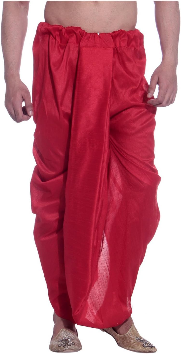 Royal Men's Threadsart Silk Dhoti Red