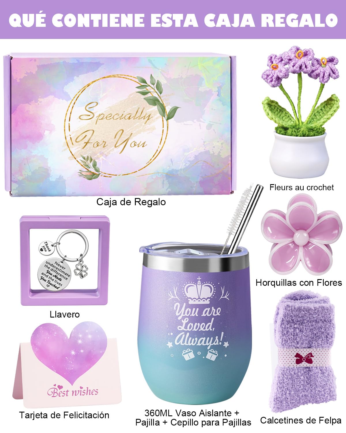 LIVEHITOP Regalo Mujer, Regalos Originales para Mujer, Amigas Madre Hermana Esposa 7PCS Regalo Set Incluye Taza Termica Cumpleaños, San Valentín, Día de la Madre, Navidad
