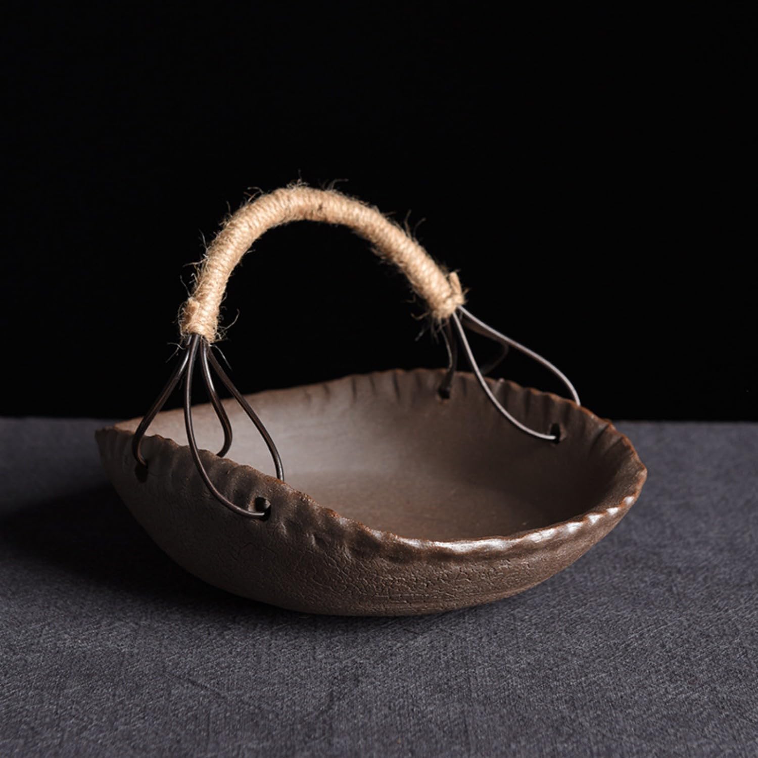 创意粗陶纯手工果盘家用客厅复古陶瓷点 Ceramic Kung Fu Tea Set,teapot,Teacups,warming Wedding Birthday Gift,Tea Tray Chinese,Dishwasher Safe 手工粗陶称心提梁果盘