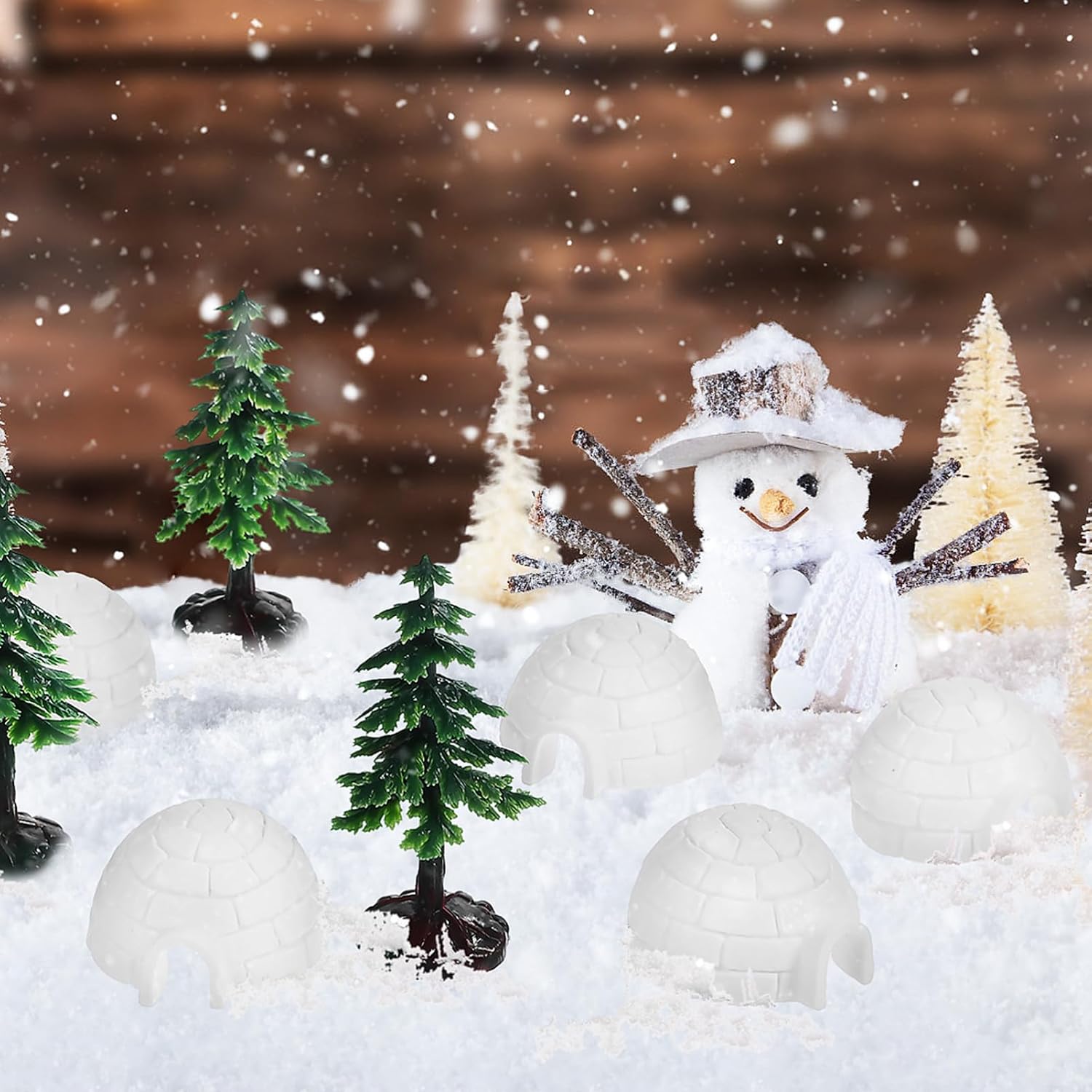 Mini Decorations Set with Plastic Model and Christmas Tree Figurines for Holiday Diorama and Sand Table Display