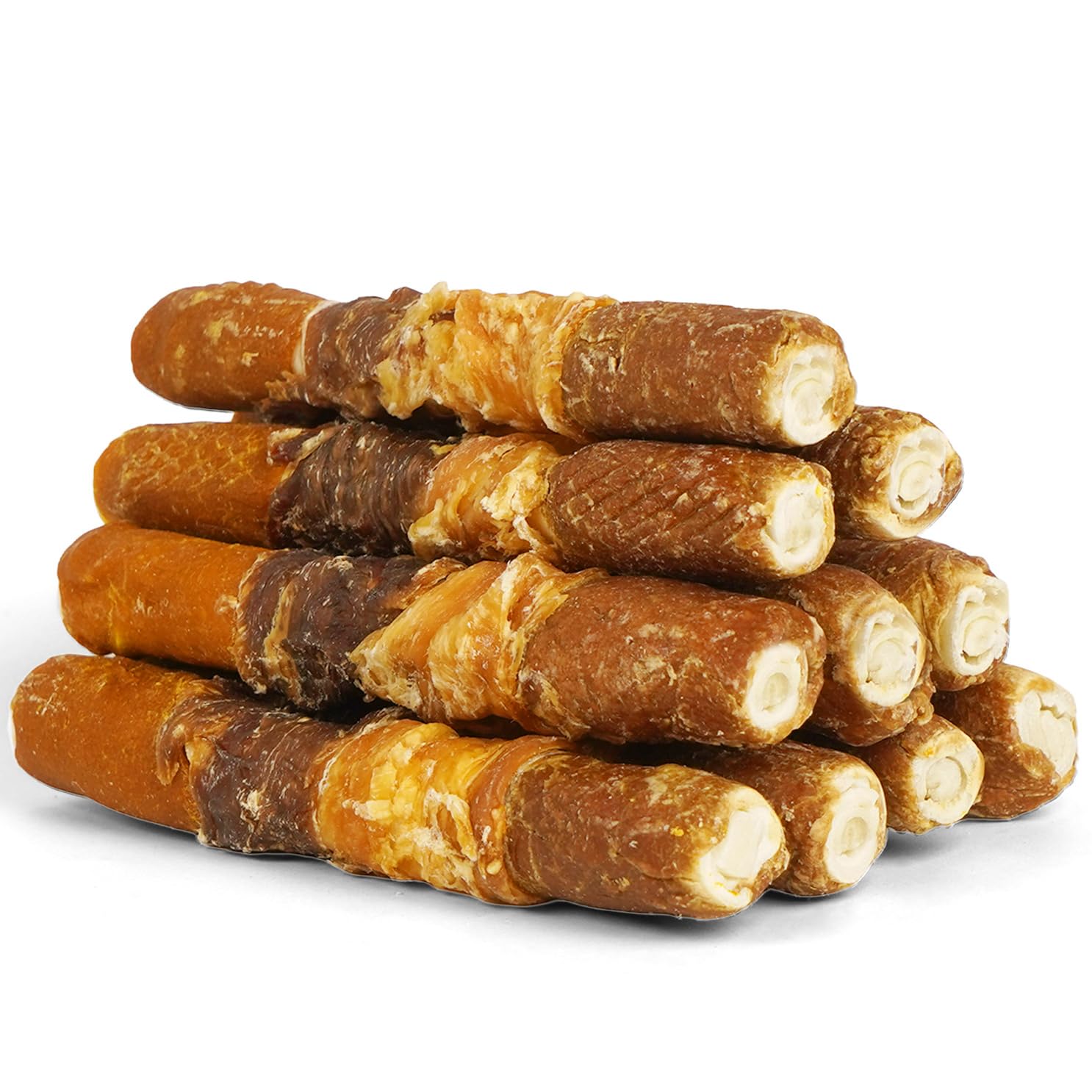MON2SUN Dog Treats, 6 Inch Four Flavor Wrapped Rawhide Rolls, 17.6oz