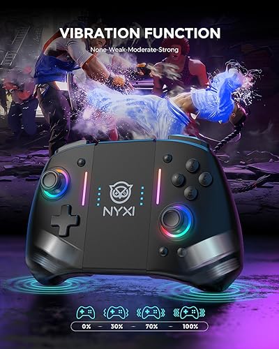 Vista 7 de NYXI Hyperion Meteor Light Wireless Joy-pad with 8 Color LED for SwitchSwitch OLED, Hyperion switch controller with RGB Lights, Programmable, 6-Axis