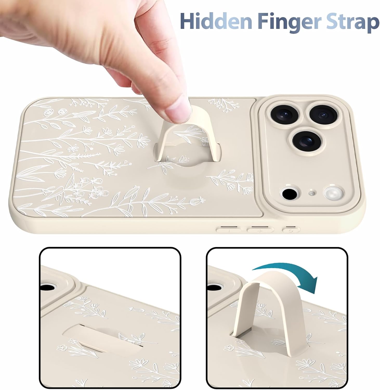 AIGOMARA Case Made for iPhone 17 Pro Max with Finger Strap Stand Cute White Flower Floral for Women Girls Soft TPU Bumper Hard PC Back Anti-Fall Shockproof Protective Slim Cover