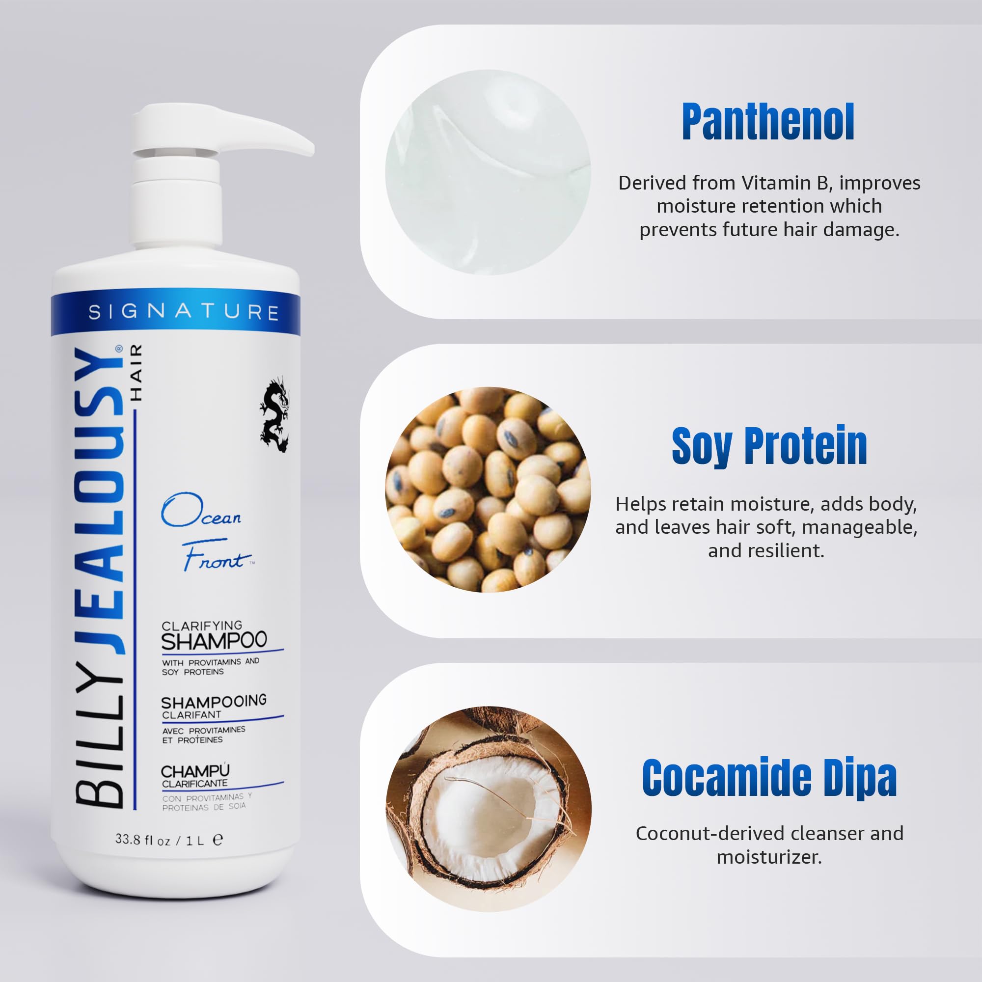 Billy Jealousy Ocean Front Clarifying Shampoo for Build Up, Excess Oil, Dirt, Product & Hard Water, Refreshing Oily Hair Shampoo for Men, Scalp Detox Unclogs Hair Follicles, Paraben-Free, 33.8 Fl Oz