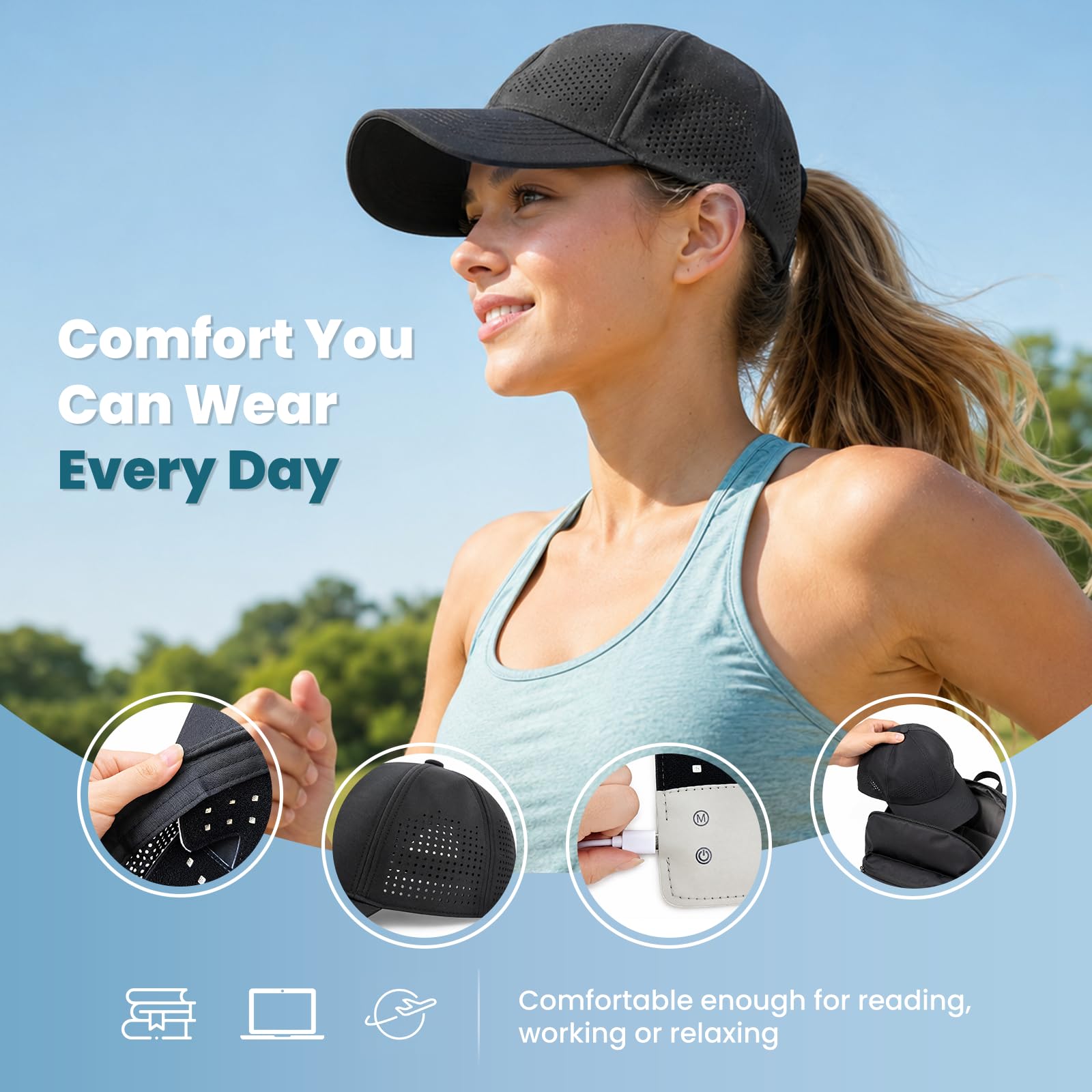 Gorra Luz Roja para Crecimiento Pelo, 460nm/650nm/850nm Recargable Portátil Casco LED para cabello Ralo Hombres y Mujeres, Inserto de Luz Desmontable, 4 modos de luz