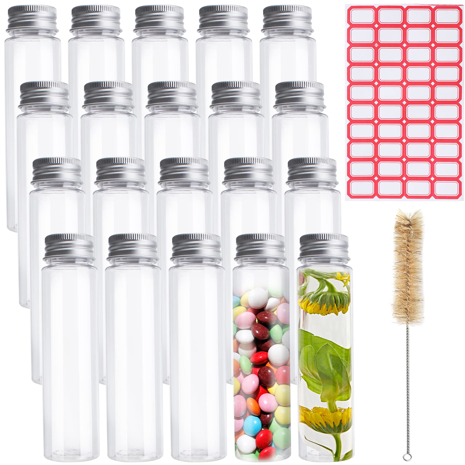 12 Pcs Trasparente Plastica Provette con Tappo a Vite, 110ml Provetta con Coperchio, Tubo di Prova per Laboratorio Caramelle Semi Spezie Perline Liquidi Coriandoli Sali da Bagno Stoccaggio