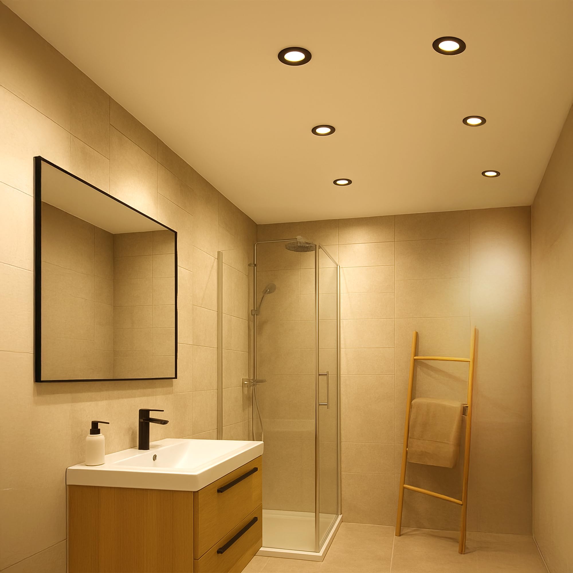 SSC-LUXon Beda - 10 faretti da incasso, colore nero, rotondo, piatto, IP65, per GU10 (senza lampadine), per bagno ed esterni