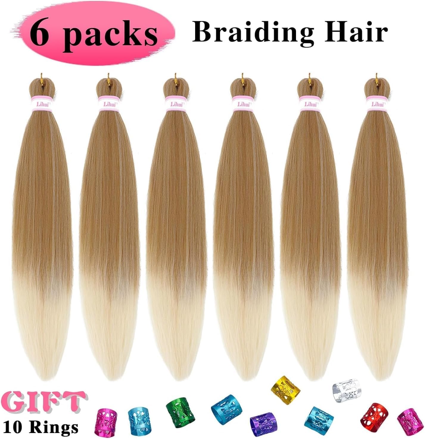 X-Tress 6 Packs Pre Stretched Braiding Hair Extension 26" Yaki Texture Hot Water Fiber Honey Blonde Ombre 613 EZ Braids Kanekalon Hair 2 Tone Colors Braids Braiding Crochet Hair Extension(MT27/613) - Image 3