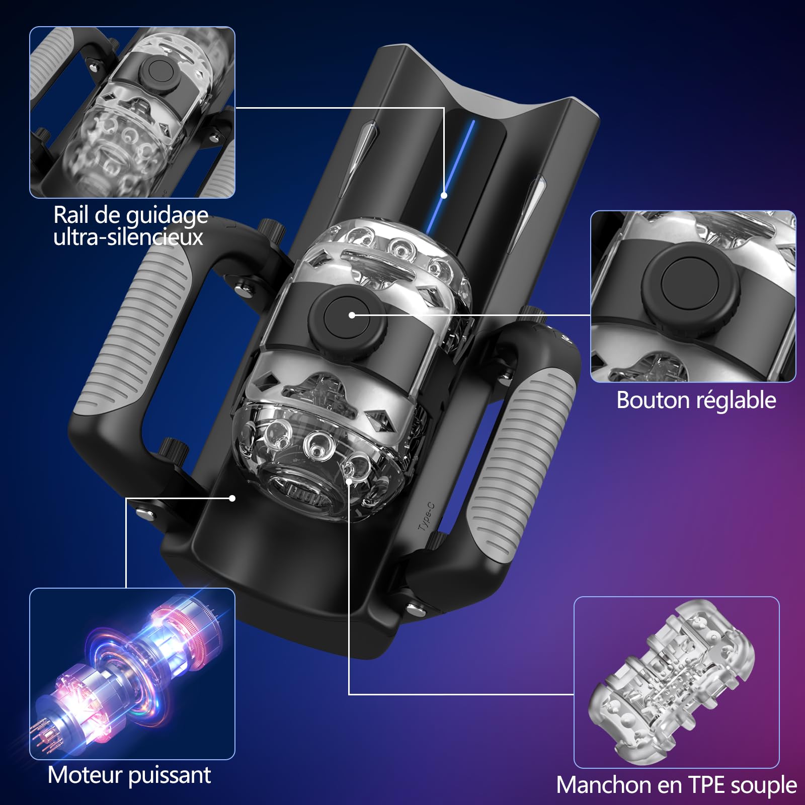 Masturbateurs Masculins Sex Toýs Homme - Masturbâteur Homme Mains Libres & Support de Téléphone et Poignée Pliable, Distance de Poussée de 12 cm, Masturbateur Homme Sextoy Homme Sex Toys Sexetoyhomme