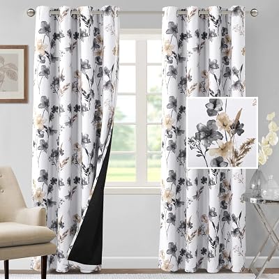 Amazon.com: Beauoop Floral 100% Blackout Curtains 84 Inches Long 2