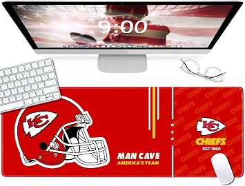 Large Gaming Mouse Pad, Extended Desk Mousepad with Stitched Edges, Football Computer Keyboard Pad,Red Design for Sport Fans, 31.5 x 11.8 in