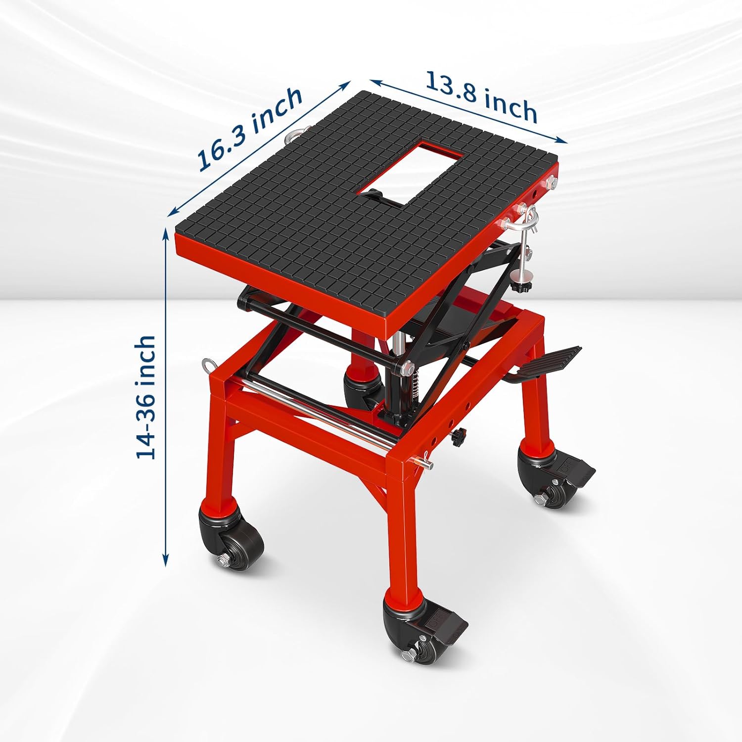350 Lbs Hydraulic Motorcycle Scissor Lift Jack,14"-36" Lifting Height,Foot-Operated Motorcycle Stand Lift with 4 Wheels for ATV Dirt Bike,Red