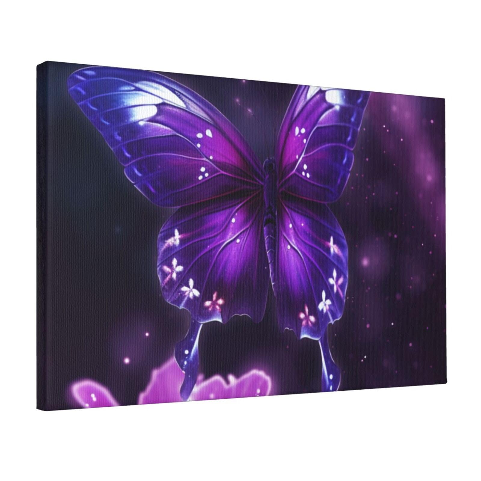 YKLJG Purple Butterfly Printed Wall Art Canvas Prints 45x30 CM Wooden Framed Picture Painting Artwork for Bedroom Kitchen Home Office Decor