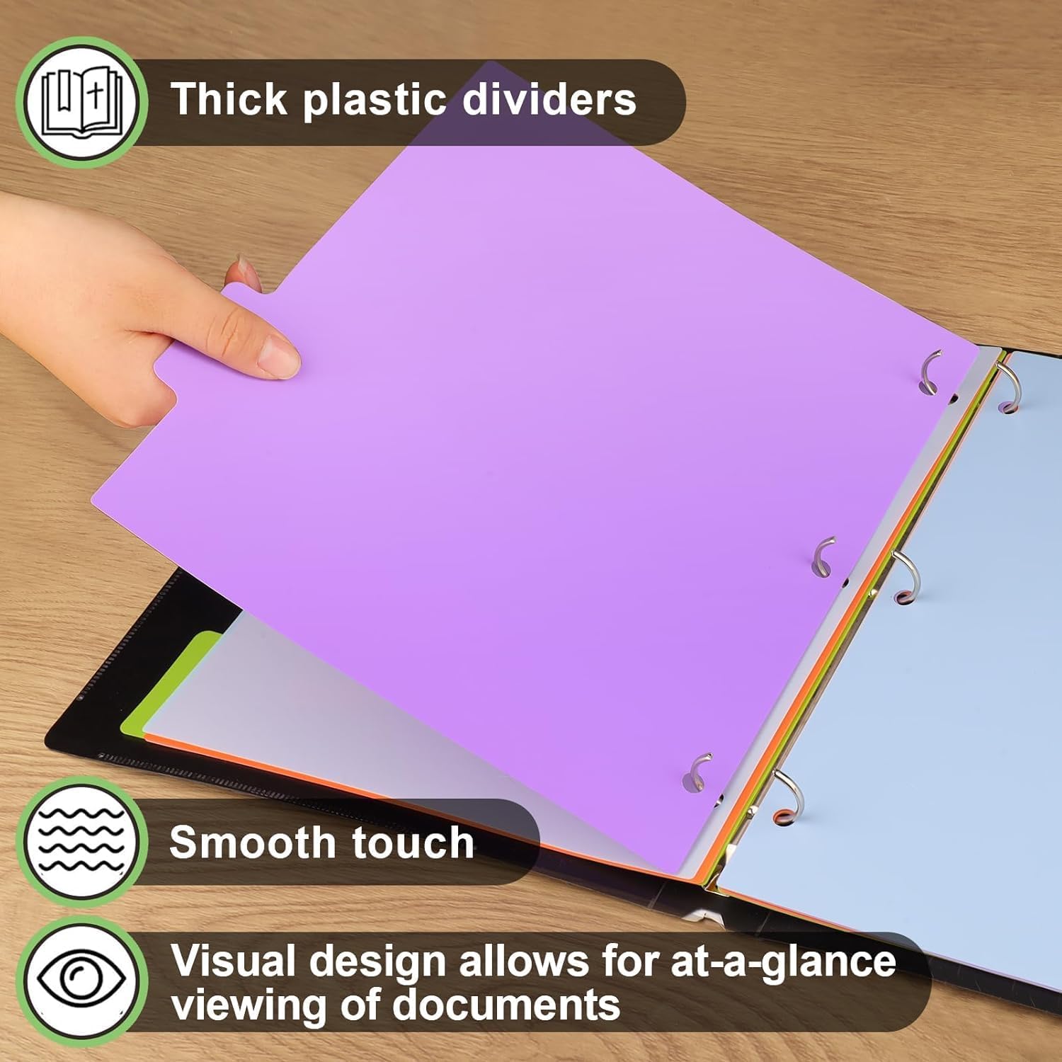 HABGP 100Pcs/20 Set 5 Tab Dividers for 3 Ring Binder, 100 Pcs Multicolor 3 Ring Binder Dividers with Tabs, Page Folder Dividers,Plastic Tabbed File Dividers with Tabs,Three Ring Binder Index Dividers