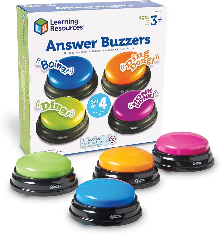 Learning Resources Answer Buzzers - Classroom Must Haves Supplies, Kids Toys, Sound Effect Button, Family Game Shows, Buzzers for Trivia, Participation Tools Boys and Girls Birthday Gifts