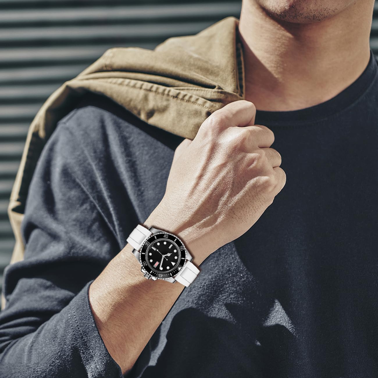 Kai Tian Bracelet de montre en silicone TPU de 20 mm pour homme et femme - Caoutchouc fluoré avec boucle déployante classique