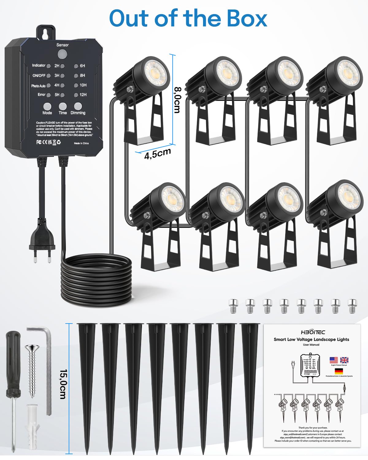 HIBOITEC Ściemniane lampy ogrodzeniowe LED z transformatorem niskiego napięcia