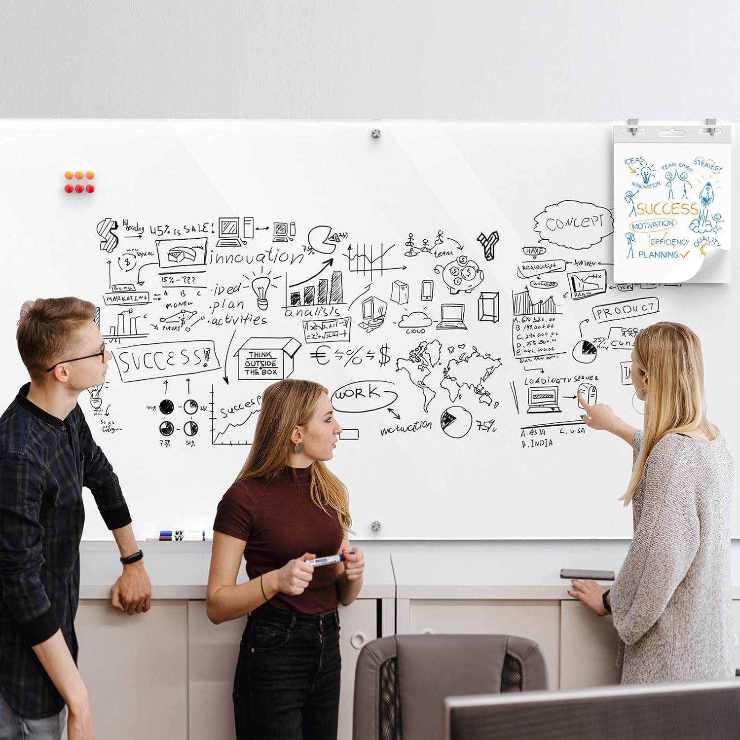 MaxGear Glass Whiteboard Wall Mounted, Frameless Magnetic Dry Erase Board, Tempered Glass, Steel-Backed, Non-Porous Smooth Surface, Floating Design, Accessories Included, for Office Home Classroom