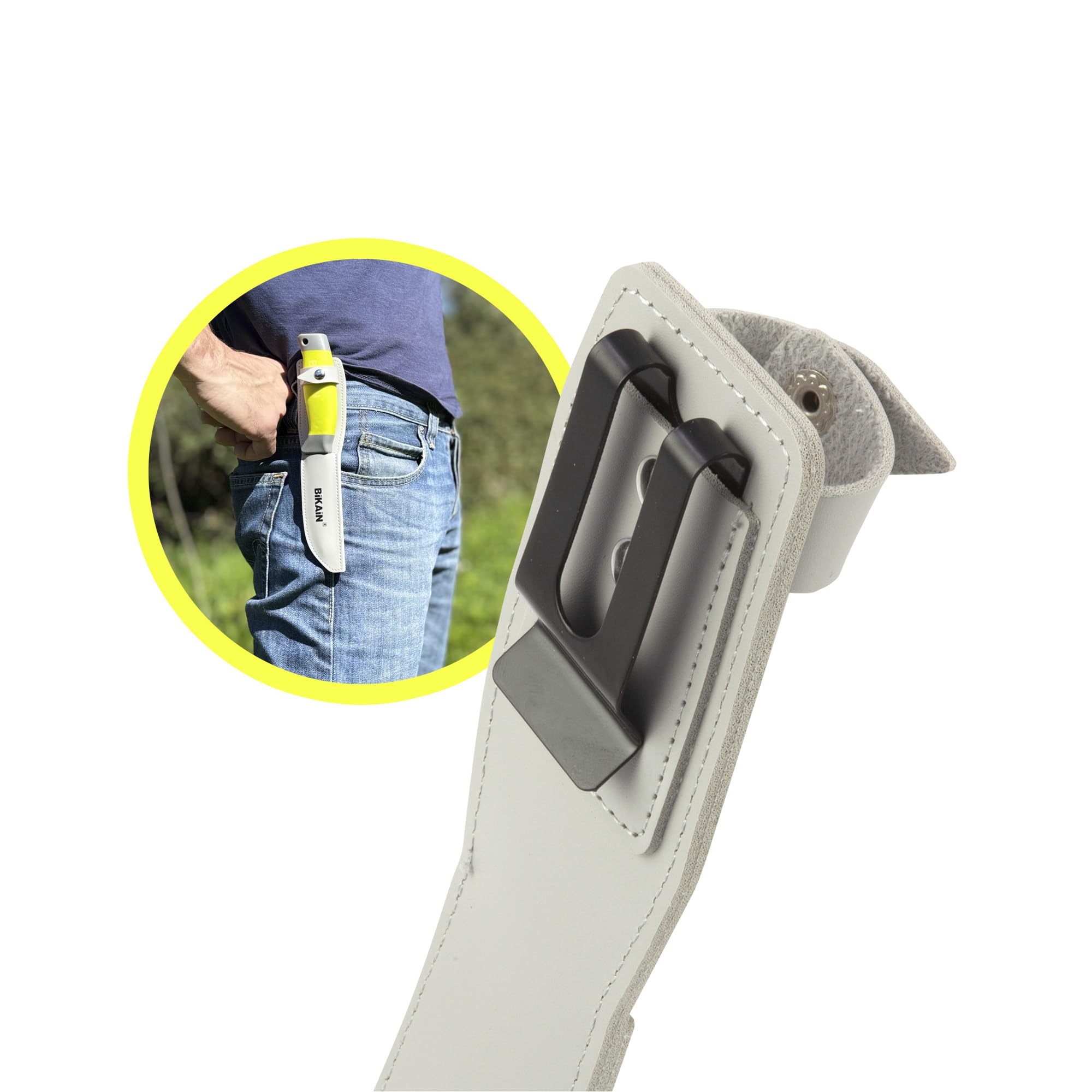 Couteau De Montage Bikain 21cm - Lame 10cm Acier Inoxydable, Manche Caoutchouté Avec Étui Cuir Bleu - Parfait Pour Jardinage