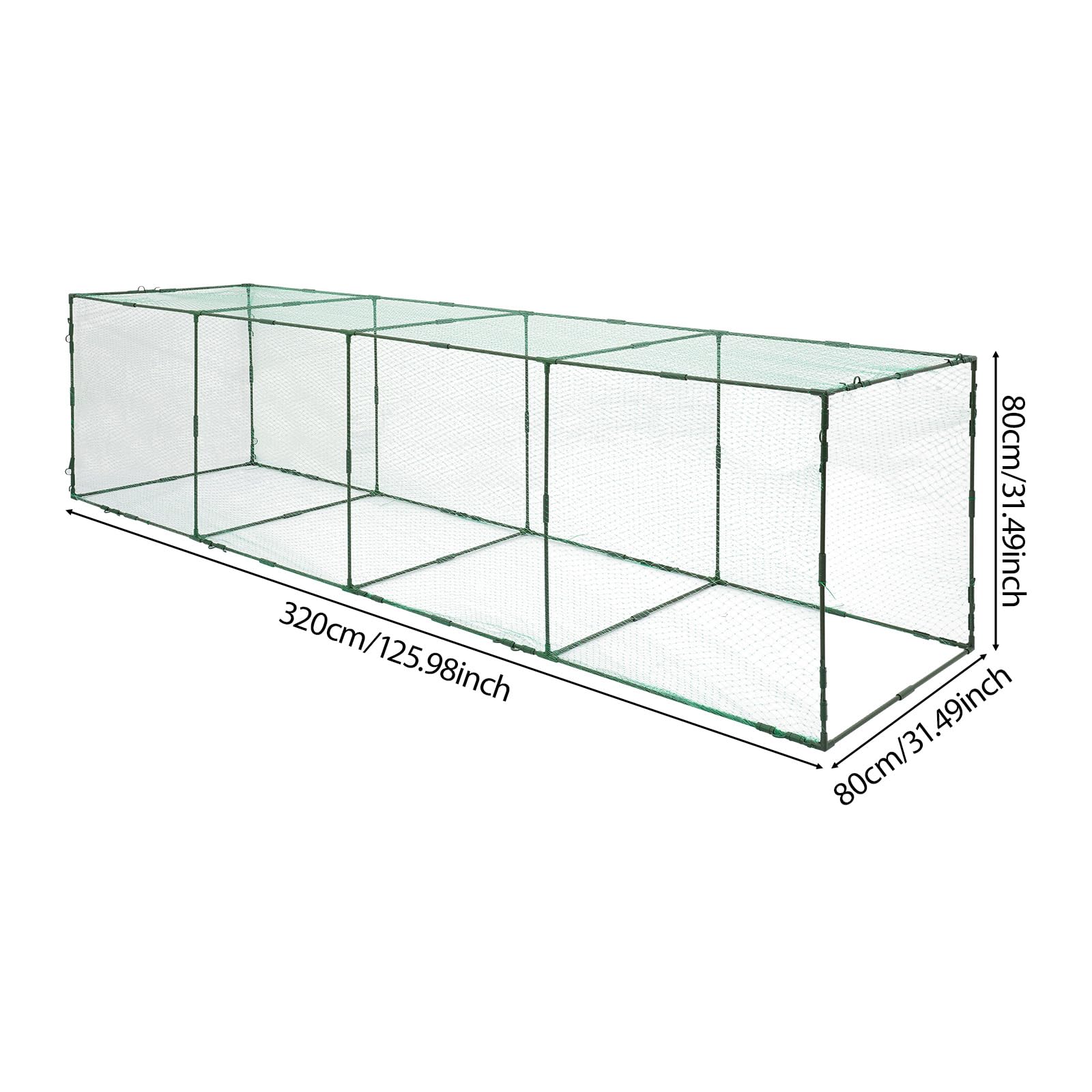 Tunnel pour poules - 320 x 80 x 80 cm - Portable - Grand tunnel pour poulets - Parc mobile pour volailles - Cadre en acier robuste avec filet en nylon - Pour 20 à 30 poules, canards et lapins