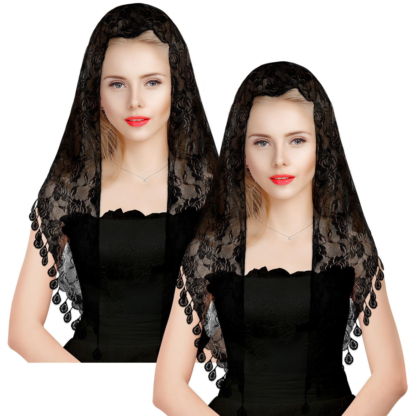BOARDFEB 2 Pcs Mass Veil Triangle Mantilla Cathedral Head Covering Chapel Veil Latin Scarf Latin Mass Head Covering Veils