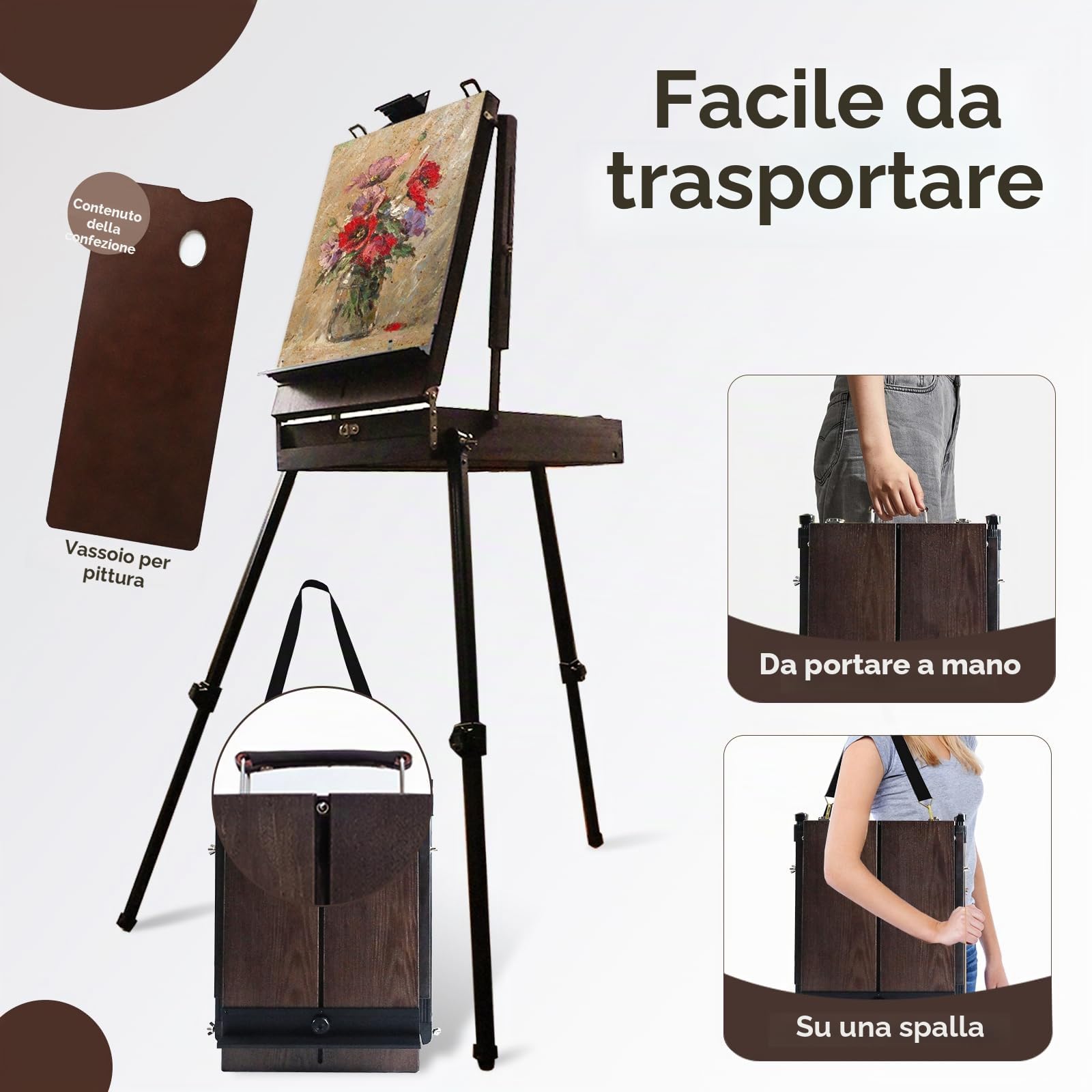 CONDA Cavalletto in stile francese da 177,8 cm con gambe in alluminio, cavalletto pieghevole per schizzi e pittura con cassetto, cavalletto treppiede per pittura, schizzi, esposizione