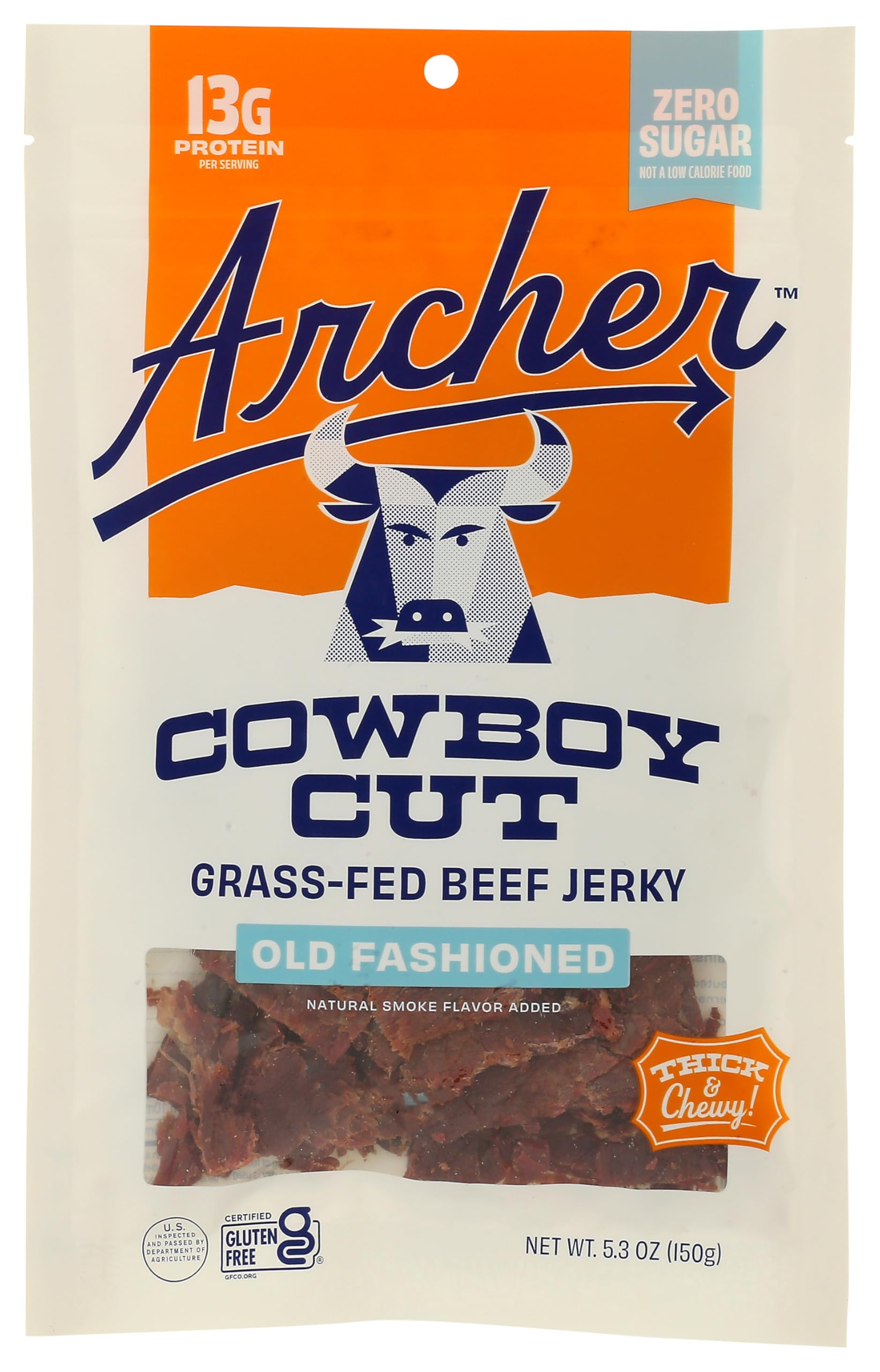 Country Archer Zero Sugar Classic Beef Jerky , 100% Grass-Fed, Keto Snack, 5.3 Ounce, 2 Pack