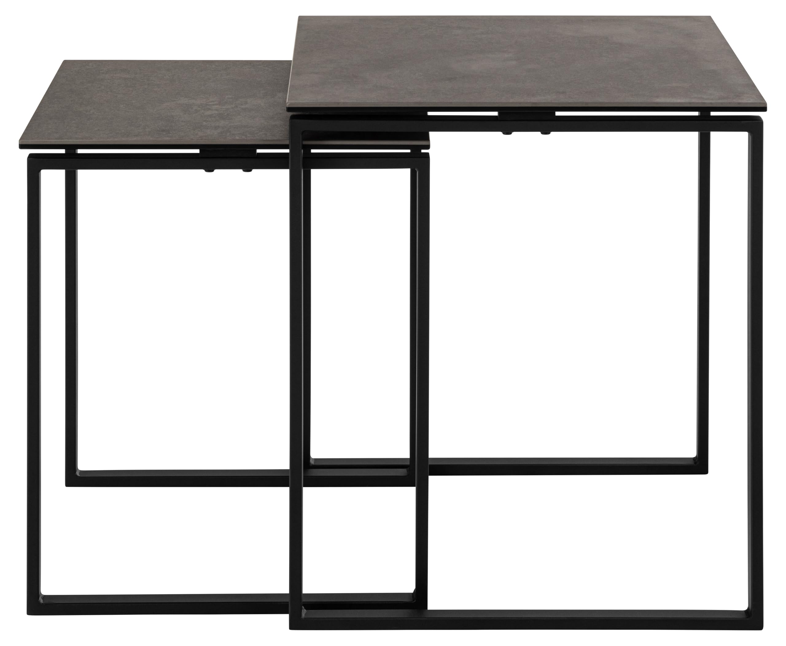 AC Design Furniture Jannis Quadrat Couchtischsatz, Tischplatte schwarz Fairbanks rau keramisch, Kufe Gestell matt schwarz rau pulverbeschichtet Stahl mit Satz aus 2 stück, 50x50x55 cm