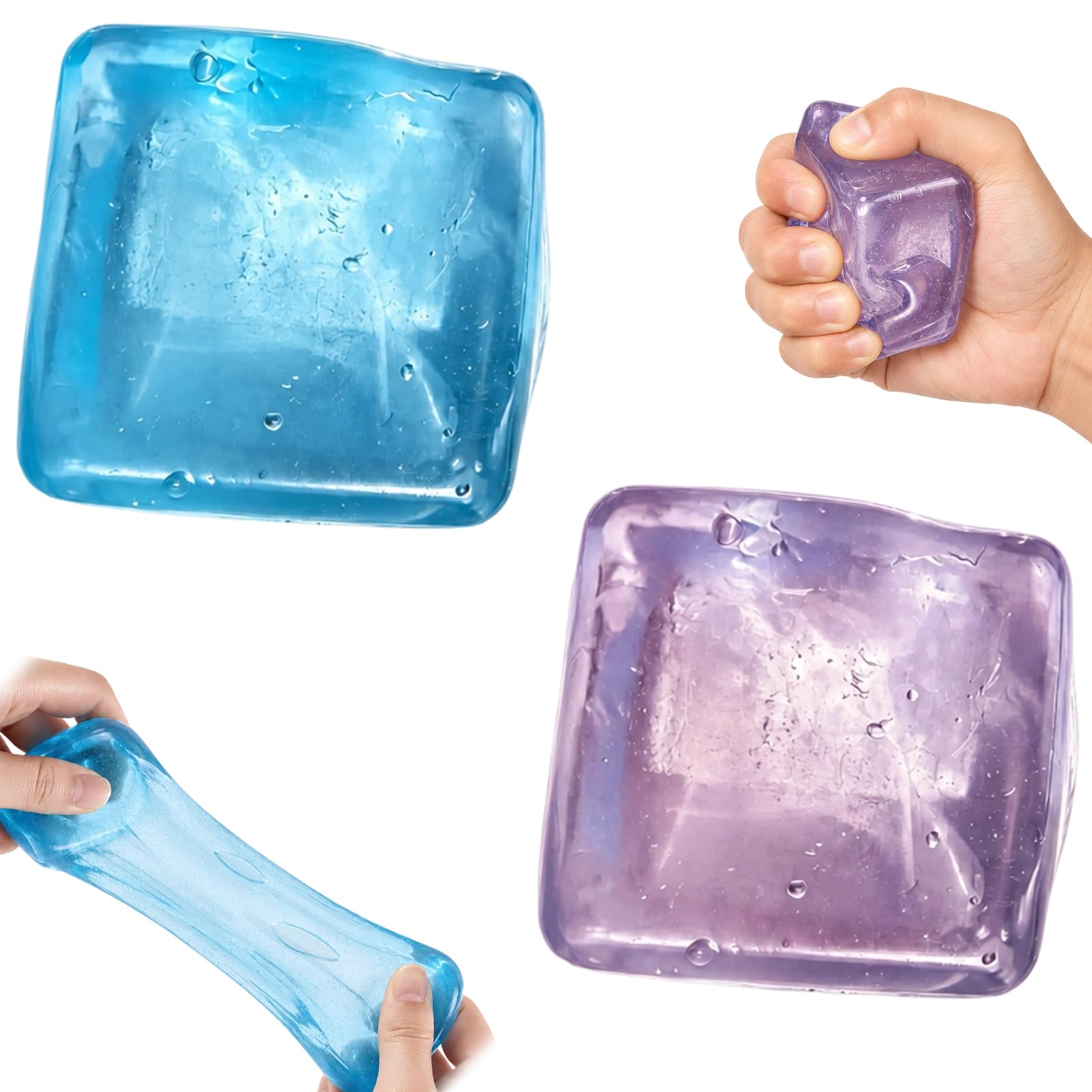2-Pack Blue and Pink Ice Cube Stress Ball，Squishy Cube, Stress Cube, Sensory Fidget Toys for Focus and Relaxation
