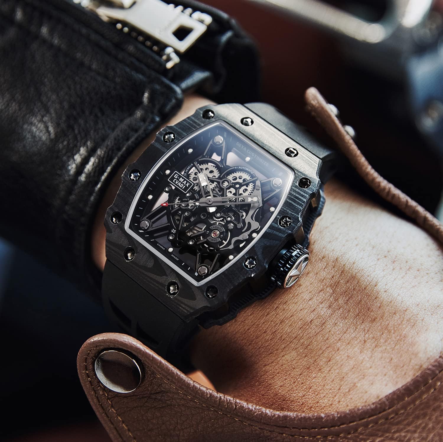 Redhai Luxury Crystal Diamond Dragon Mechanical Watches, 50M Waterproof Skeleton Dial Rose Gold Case Stainless Steel Watchband Chinese Loong Watches for Men - Image 3