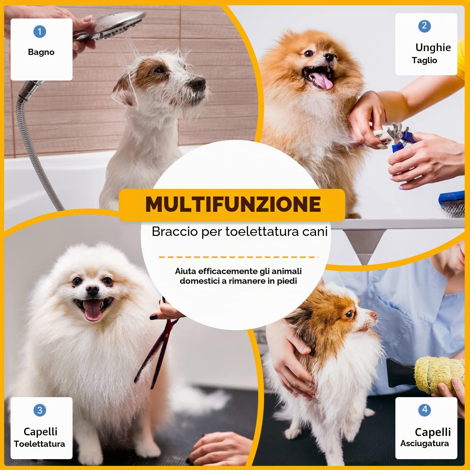 Braccio Regolabile per la toelettatura del Cane con Potente Morsetto in Metallo Antiscivolo, Braccio Portatile per la toelettatura degli Animali Domestici con 1 Cappio ad Anello e Due Supporti Senza