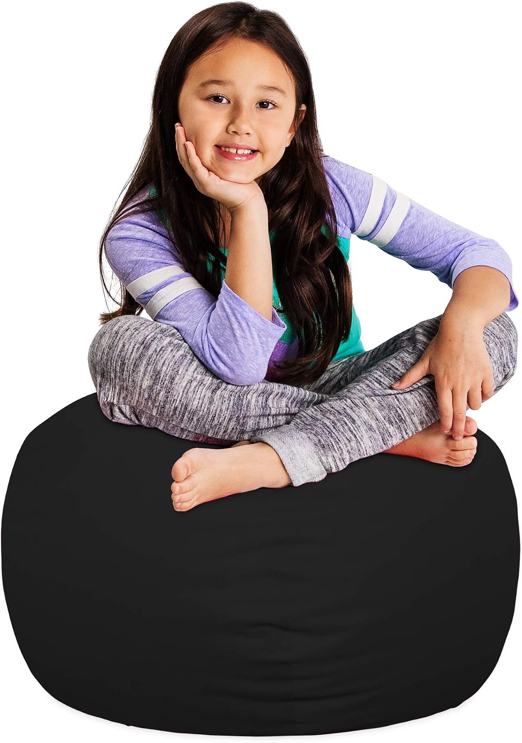 Posh Stuffable Kids Stuffed Animal Storage Bean Bag Chair Cover - Childrens Toy Organizer, Medium 27" - Solid Black